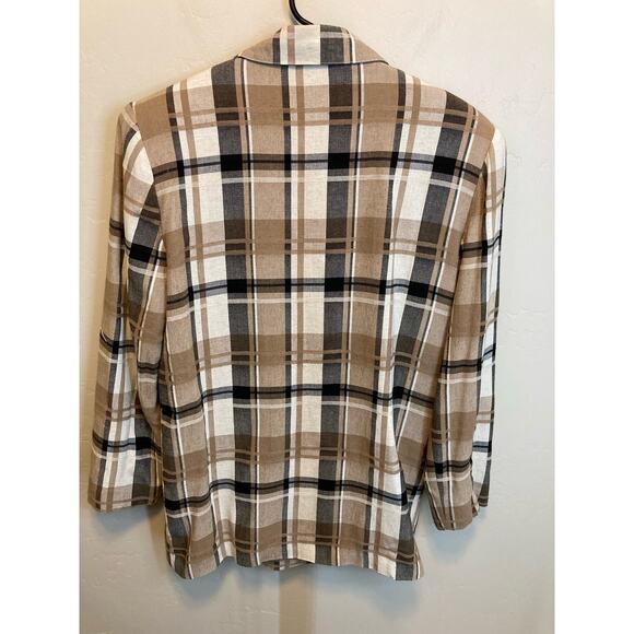 Vintage 90's Oversized Fall Plaid Brown & Black Long Blazer Jacket Size Large - Picture 8 of 9
